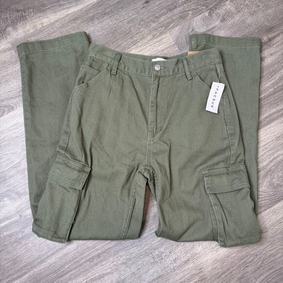 Pacsun stretch dad jeans cargo pants green women’s size 26 - Picture 1 of 7